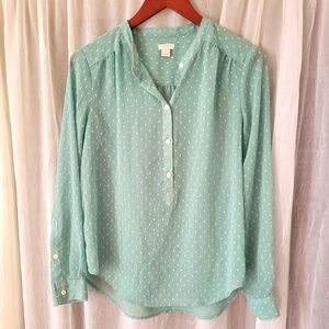 J.Crew mint green sheer polka dot blouse